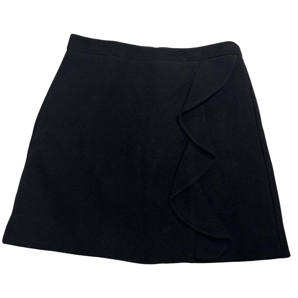 J.Crew Mercantile Ruffle A-Line Skirt Women Black Excellent Wool Blend Mini Sz 4